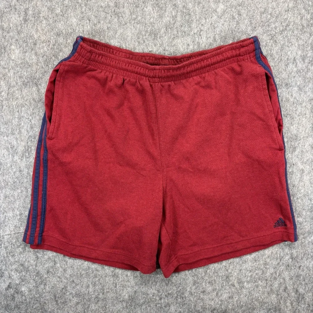 Vintage Adidas Cotton‎ Shorts Men's Medium Red Striped Pockets Drawstring 6